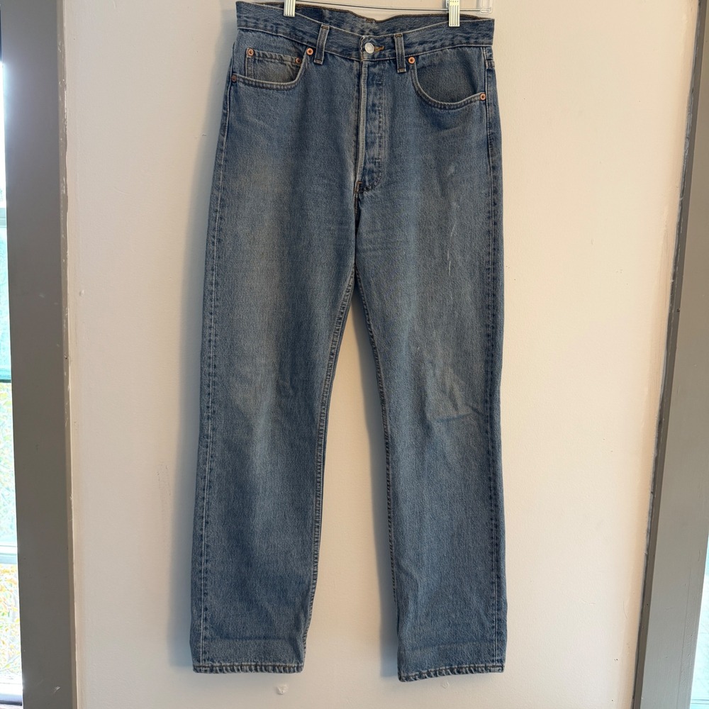 Vintage 90s Levis 501 Jeans Made in USA Medium Wash Straight Leg Denim 31x32